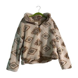 Thread & Supply Sherpa Fleece Pullover Jacket Women’s Medium Beige Brown Aztec